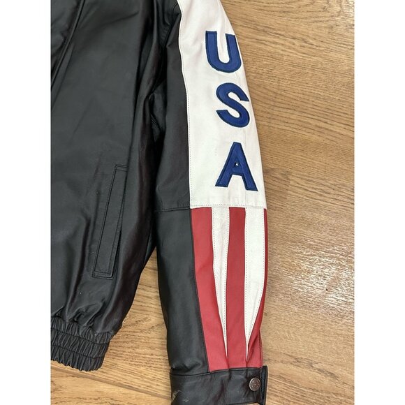 Oscar Piel American Flag MAGA Leather Jacket  Perfect Leather USA Mens Large VTG - Picture 14 of 16